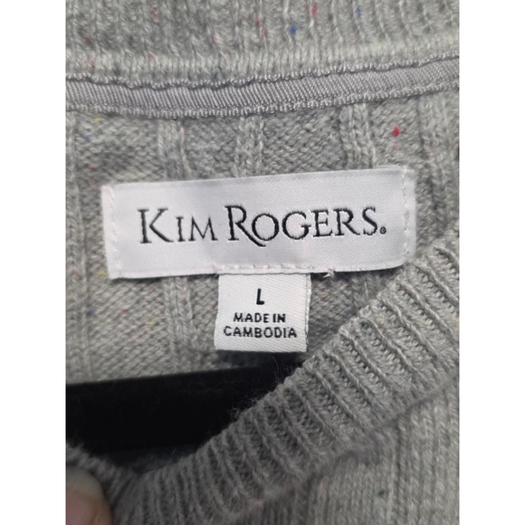 Women's Kim Rogers Gray Cable Knit Crew Neck Sweater Size L - Picture 4 of 6